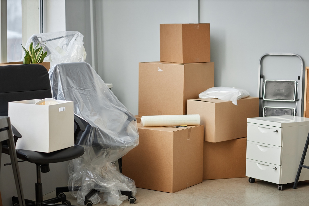 Boxes in an Office in Cincinnati in Preparation for Moving Services